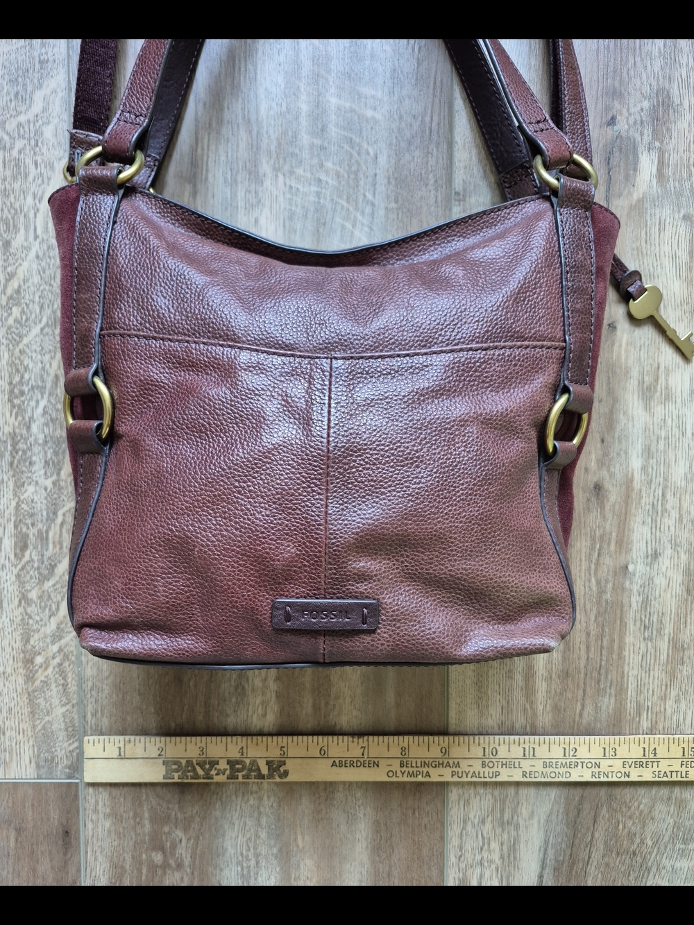 Fossil Sam Claret Red Burgundy Leather Suede Sides Shoulder Bag Crossbody - Picture 10 of 12